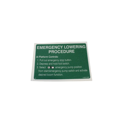 143813-OEM - LABEL, EMERGENCY LOWERING AT P