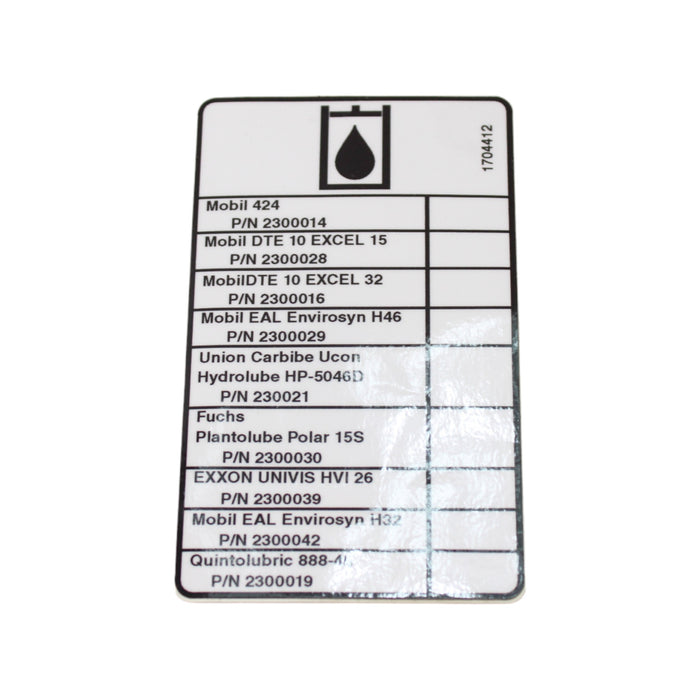 1704412 - DECAL, OIL CHART