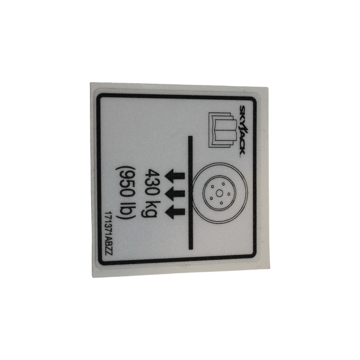 171371-OEM - LBL, VL, WHEEL LOAD 430 KG/950