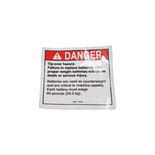 1DC41582 - DECAL, DANGER TIPOVER BATTERY - GS1930