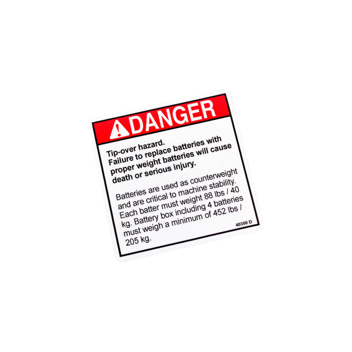 40300GN - DECAL, DANGER-TIPOVER HAZARD Z34/22