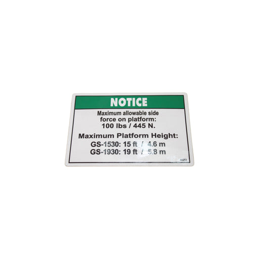 44253GT - DECAL, NOTICE SIDE FORCE 100 LBS