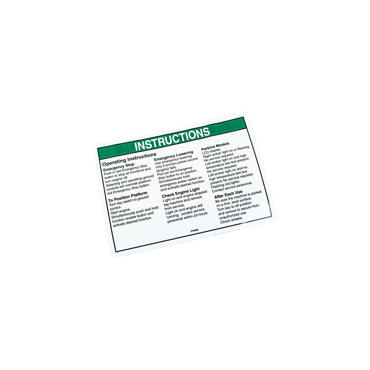 219485GN - DECAL, OPER INST GROUND CONT — RSW