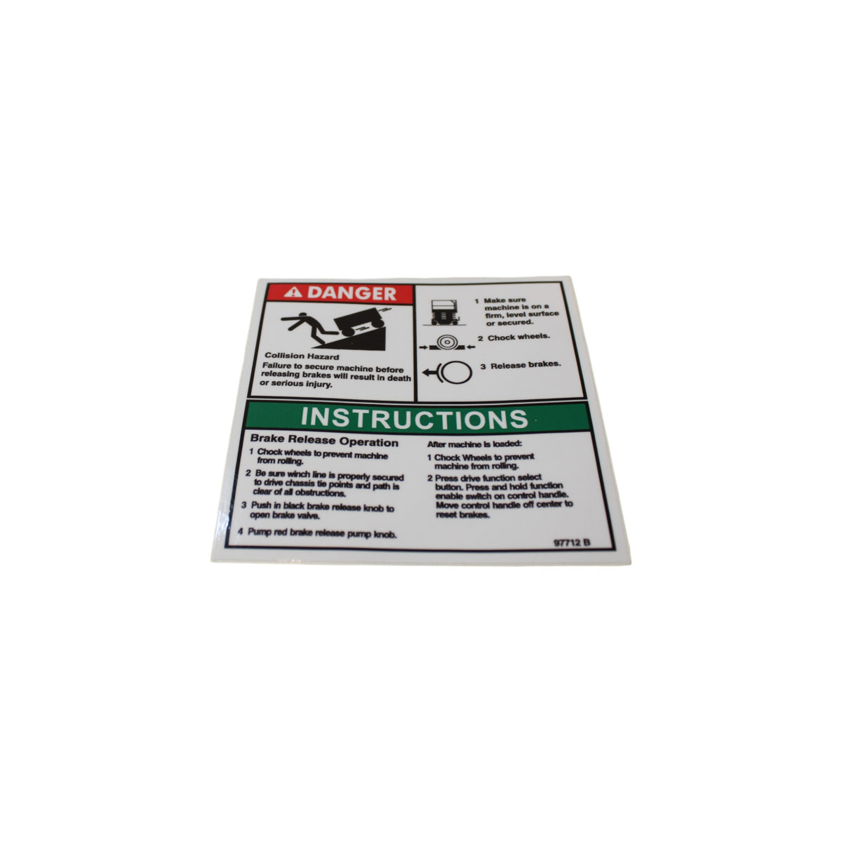 GENIE 97712GN - DECAL, DANGER/BRAKE REL SAFETY | RSW Parts