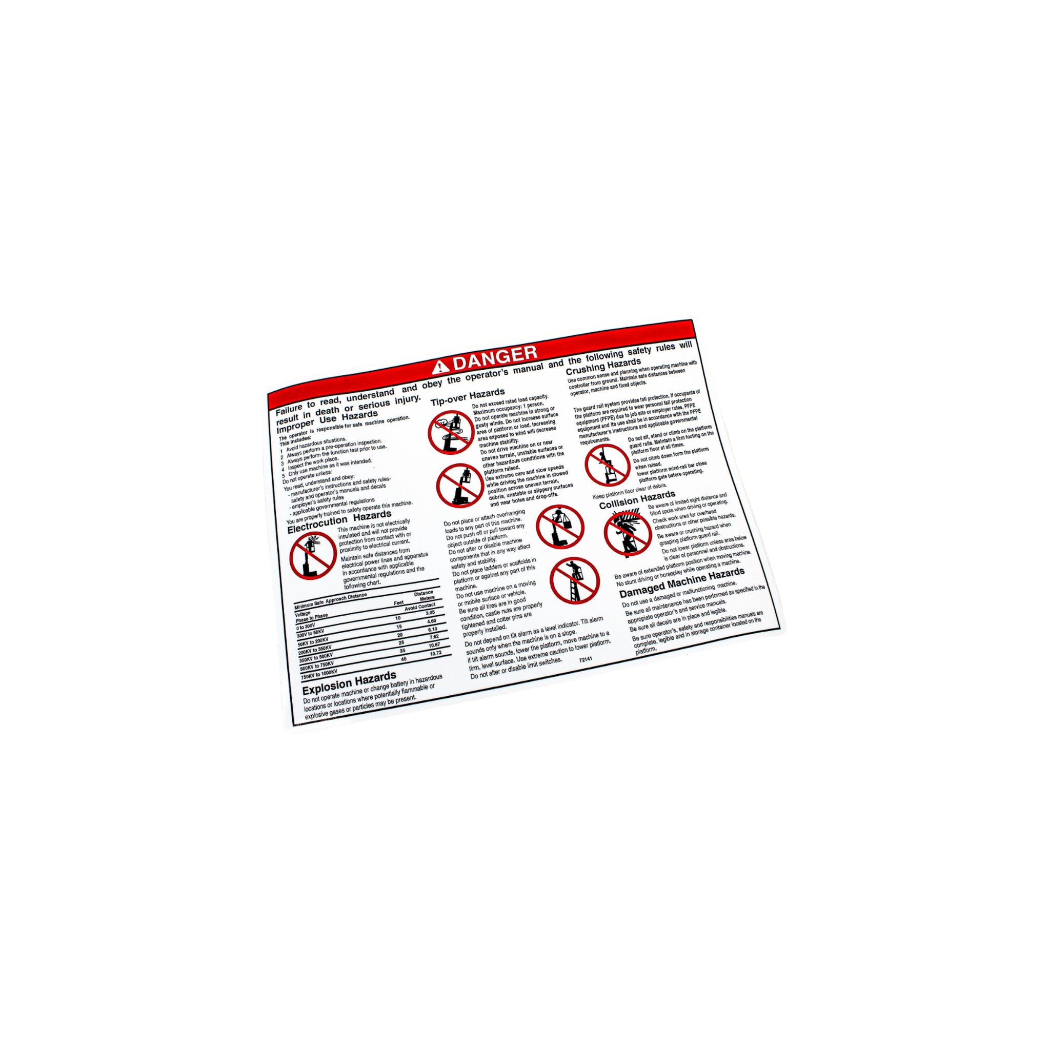 GENIE 72141GN - DECAL, GENERAL SAFETY RUNABOUT | RSW Parts