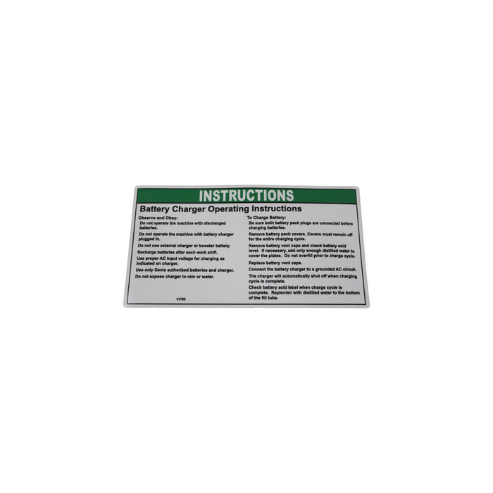 31785GN - DECAL, NOTICE CHARGER INSTRUCT