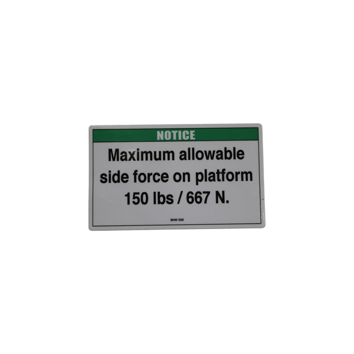 28163GN - DECAL, NOTICE MAX SIDE FORCE