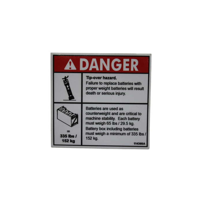114360 - DECAL, DANGER-TIPOVER AND BATTERY