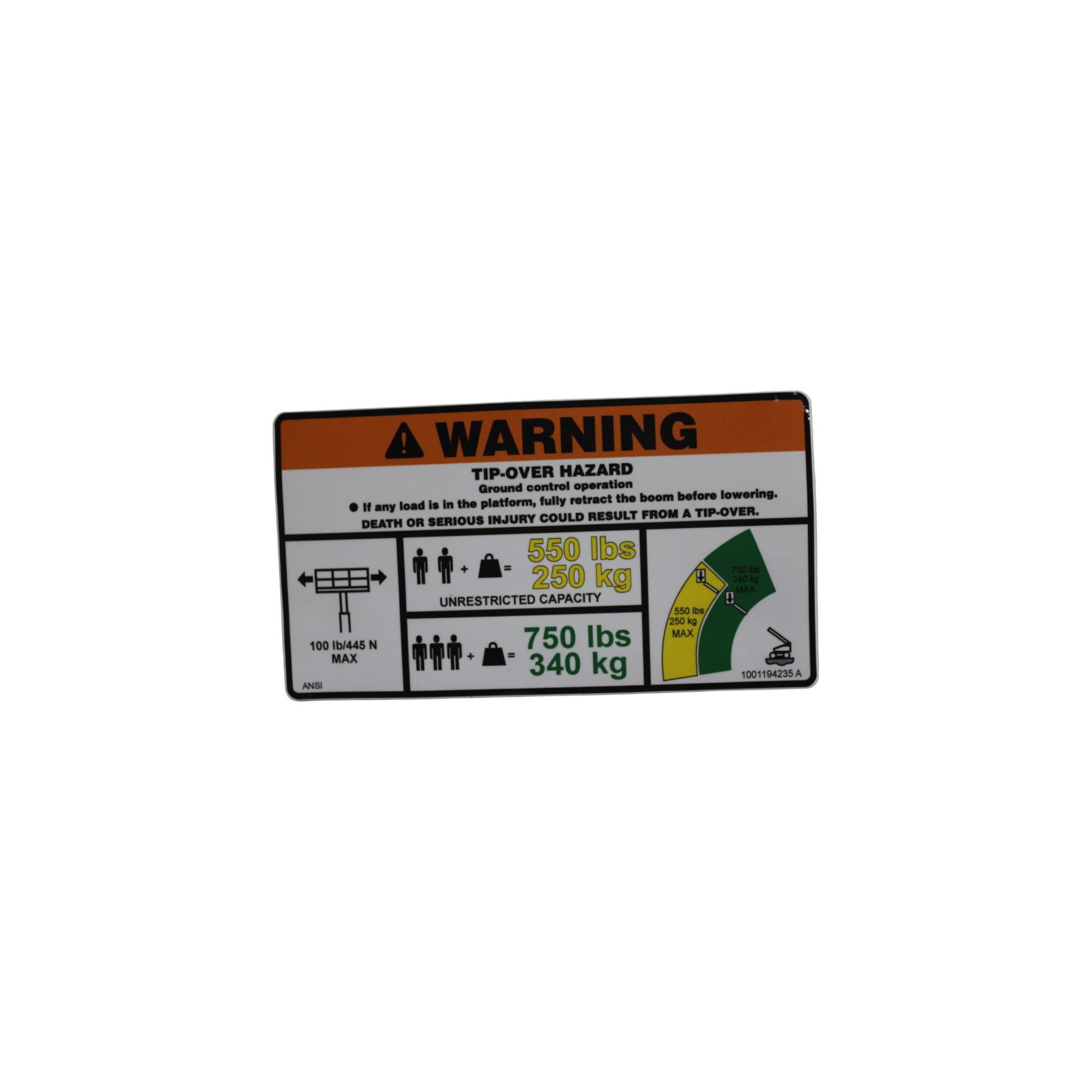 1001194235 - DECAL,WARNING MAX CAP. (ANSI) — RSW