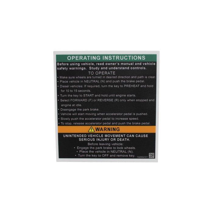 102884301 - DECAL,INSTR,OPERATING